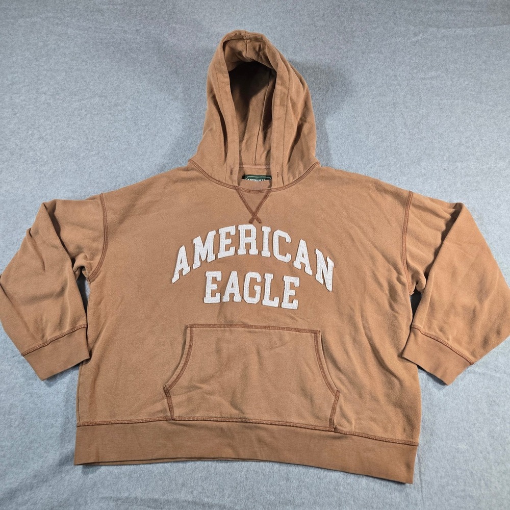American Eagle Womens Brown Graphic Logo Hoodie Sweatshirt Size Medium